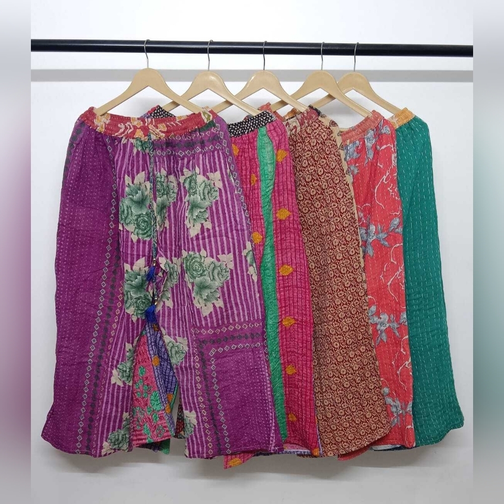 Plus Size Kantha Wide Leg Patchwork Pants - Picture 4 of 9